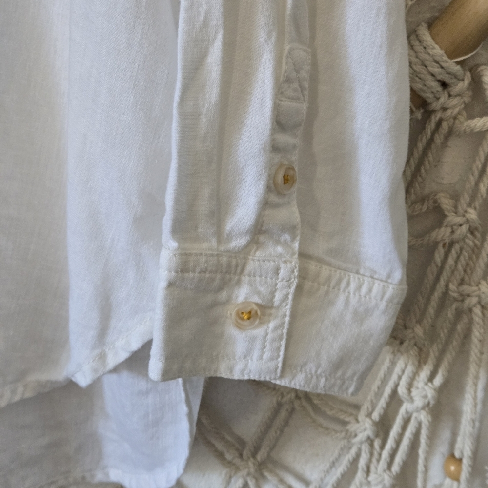 Anthropologie Pilcro Ruffled Placket Shirt Off-White Size Large - Picture 7 of 10